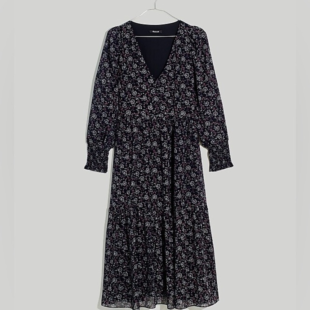 Madewell Georgette V-Neck Tiered Midi Dress in Enchanted Floral